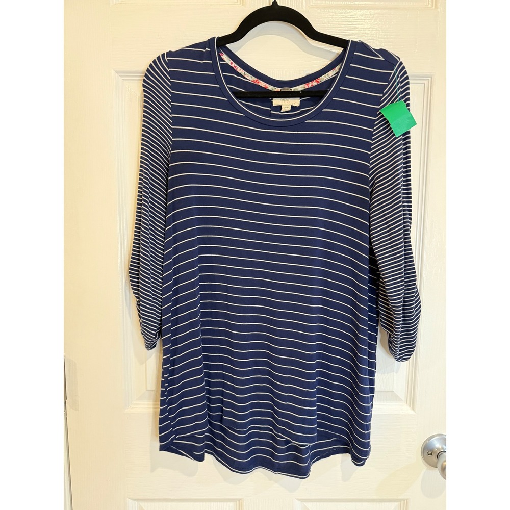 Cupio Striped Tunic Top 3/4 Sleeve Casual Everyday Comfort Blue White M